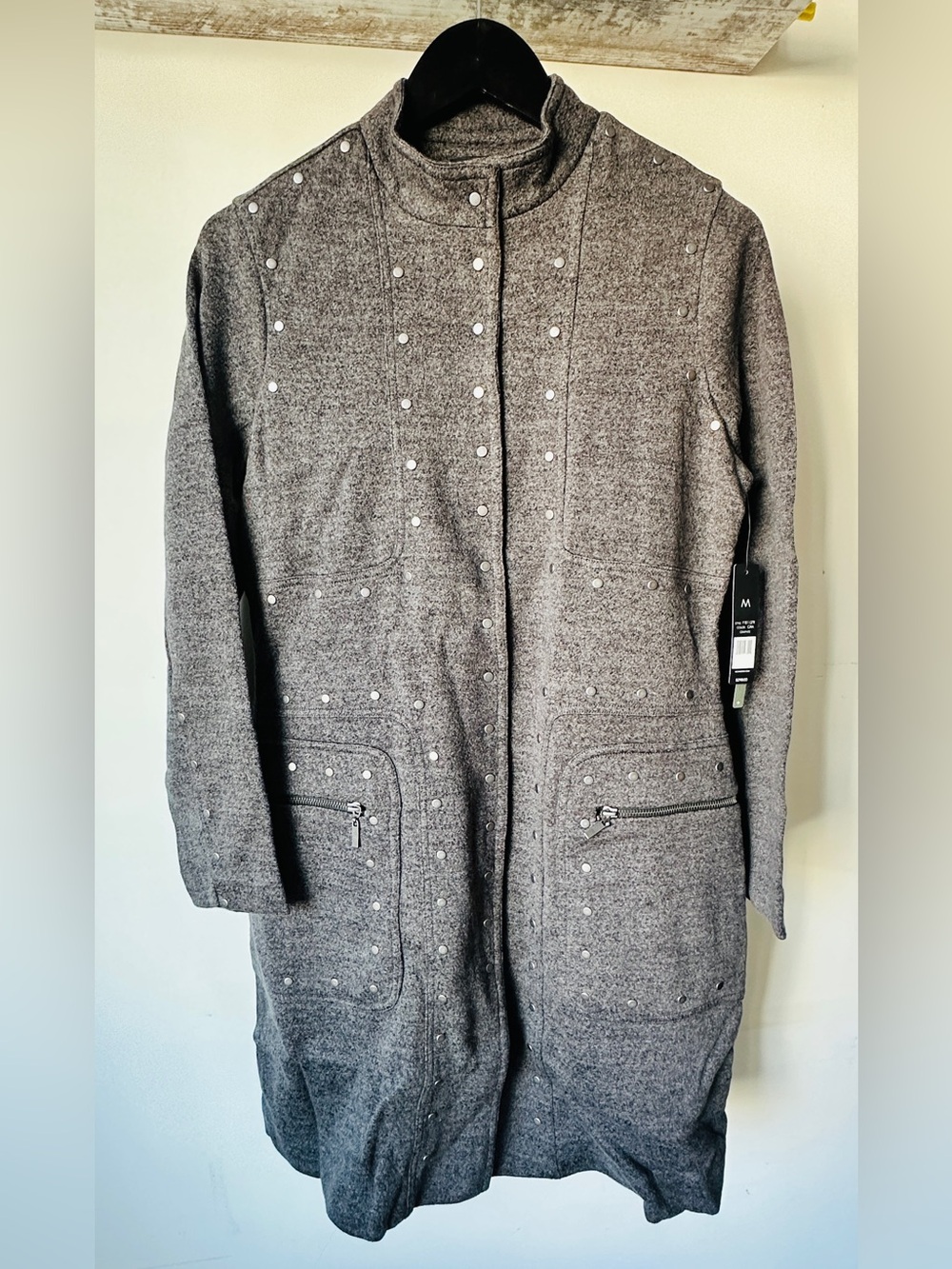 Nic & Zoe Women’s Studded Rainy Day Long Jacket Gray M